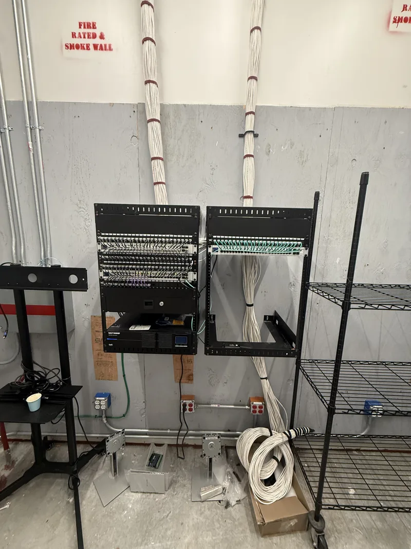 Structured cabling installation with organized patch panels